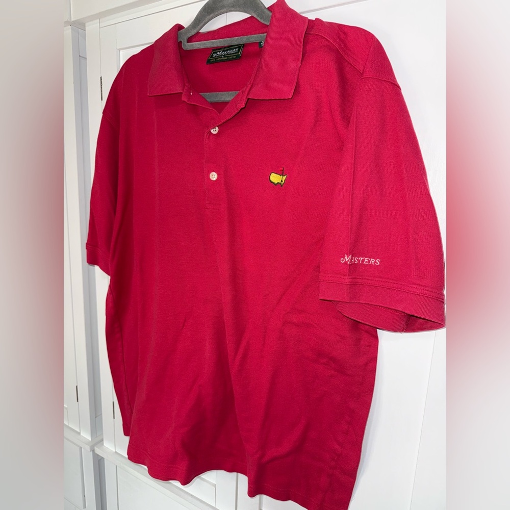 Masters Collection Men’s Polo Shirt L Red 100% Merc. Cotton Golf Masters Logo